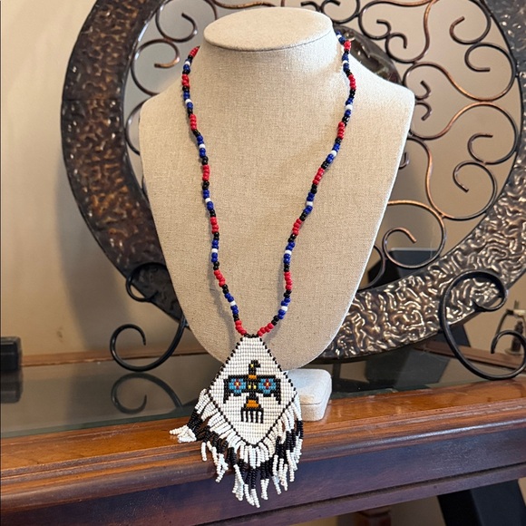 Jewelry - Handcrafted Native American Beaded Necklace with Thunderbird Pendant